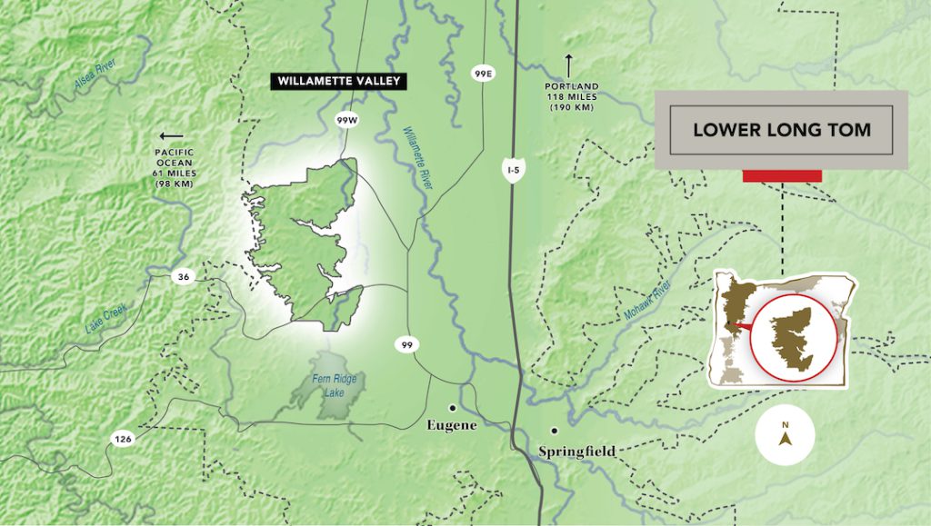 An illustrated map of the Lower Long Tom AVA